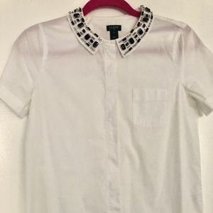 J Crew White Stretch Cotton Blouse Size 4